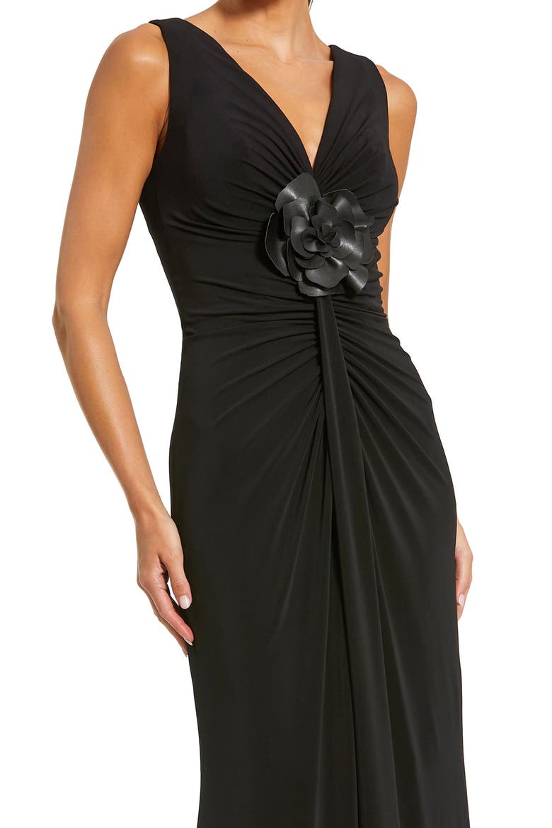 Sleeveless Jersey 3D Flower Detail Gown, Alternate, color, Black