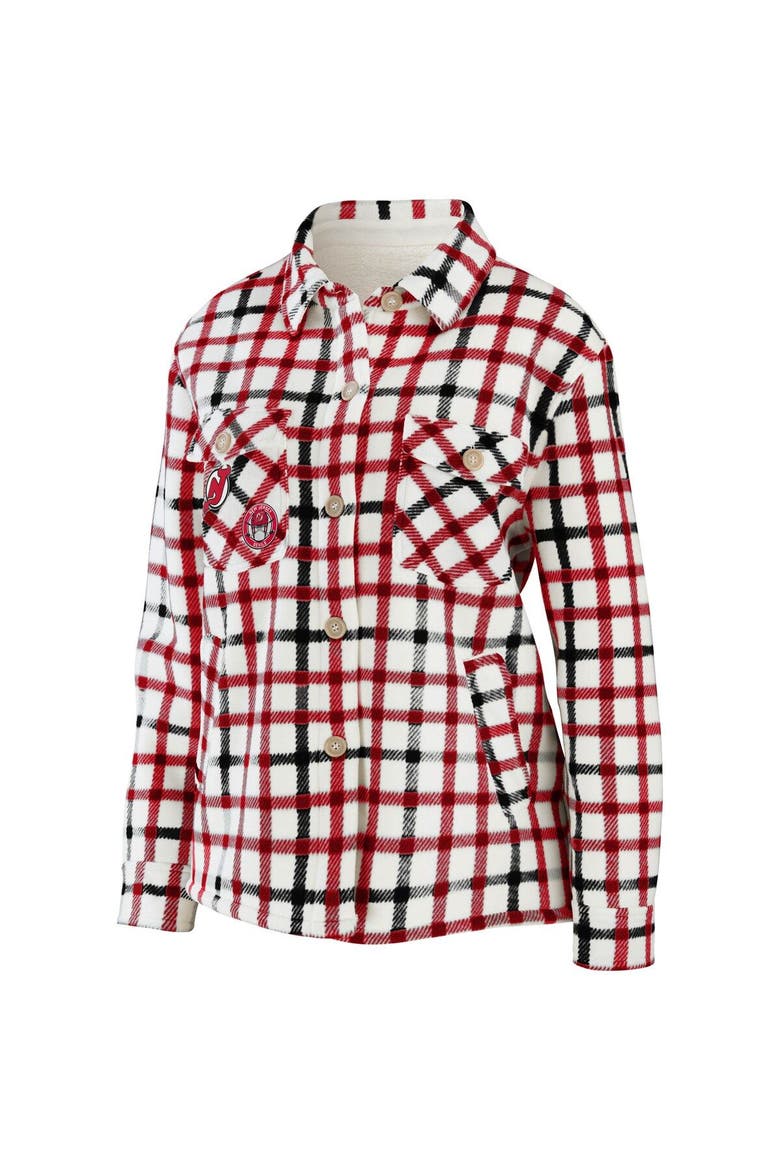 Women's WEAR by Erin Andrews Oatmeal New Jersey Devils Plaid Button-Up Shirt Jacket, Alternate, color, Oatmeal