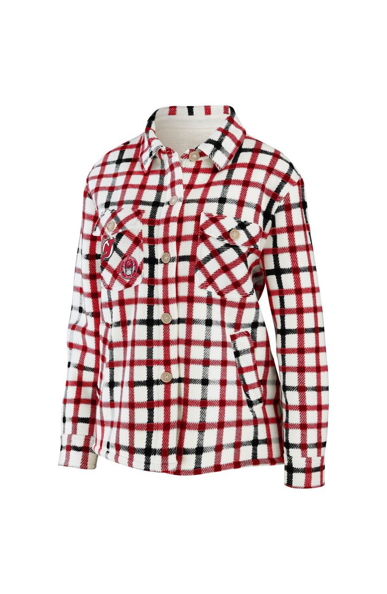 WEAR by Erin Andrews Women's WEAR by Erin Andrews Oatmeal New Jersey Devils Plaid Button-Up Shirt Jacket, Alternate, color, Oatmeal