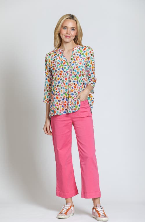 Apny Print Tassel Split Neck Chiffon Top In Pink Multi
