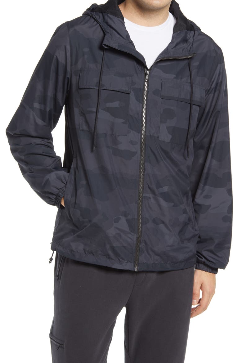 Stride Camo Hooded Jacket, Alternate, color, BLACK CAMO