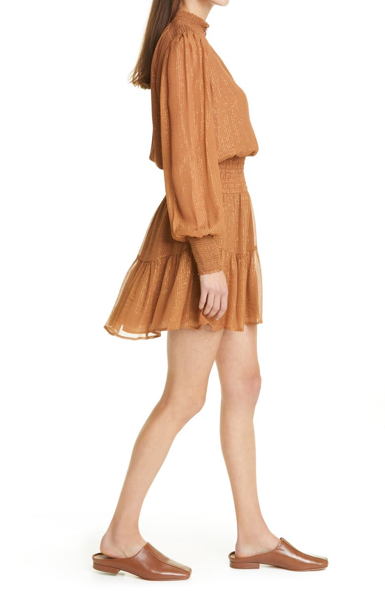 A.L.C. Silvie Smocked Long Sleeve Silk Blend Dress, Alternate, color,