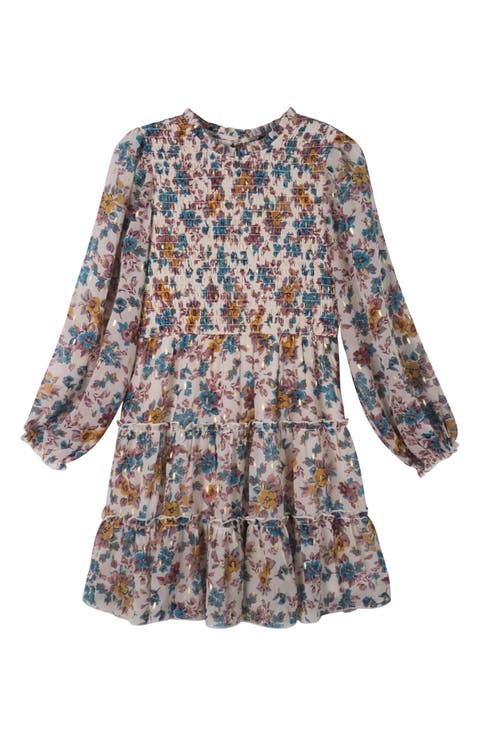 Kids' Long Sleeve Smocked Chiffon Dress (Big Kid)