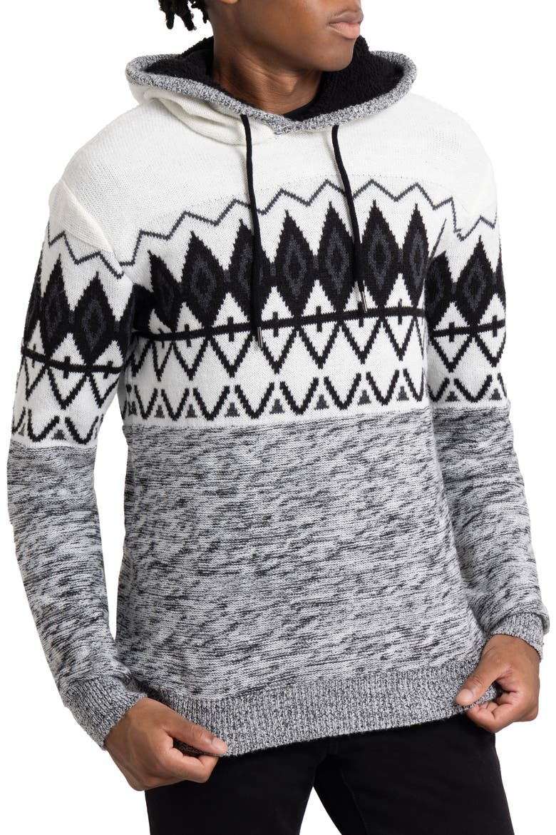 Colorblocked Pattern Hoodie, Alternate, color, BLACK