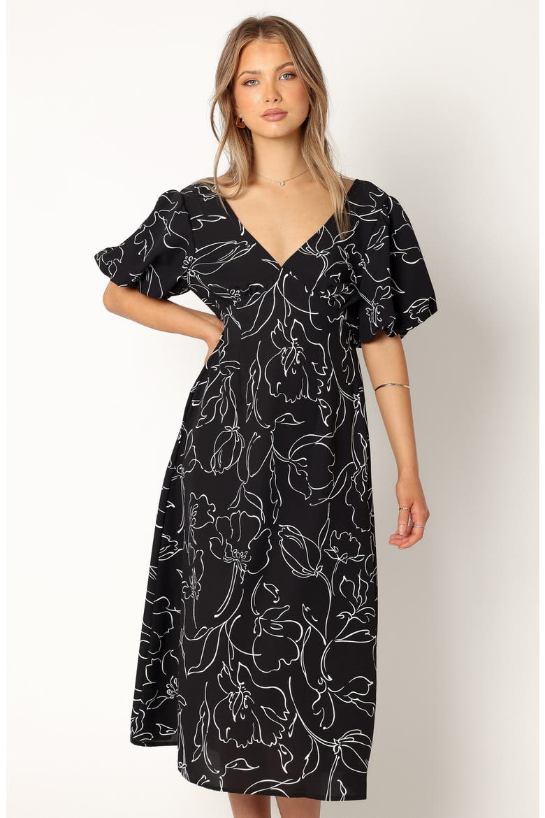 Hallie Floral Cutout Puff Sleeve Cotton Blend Sundress, Alternate, color, BLACK WHITE