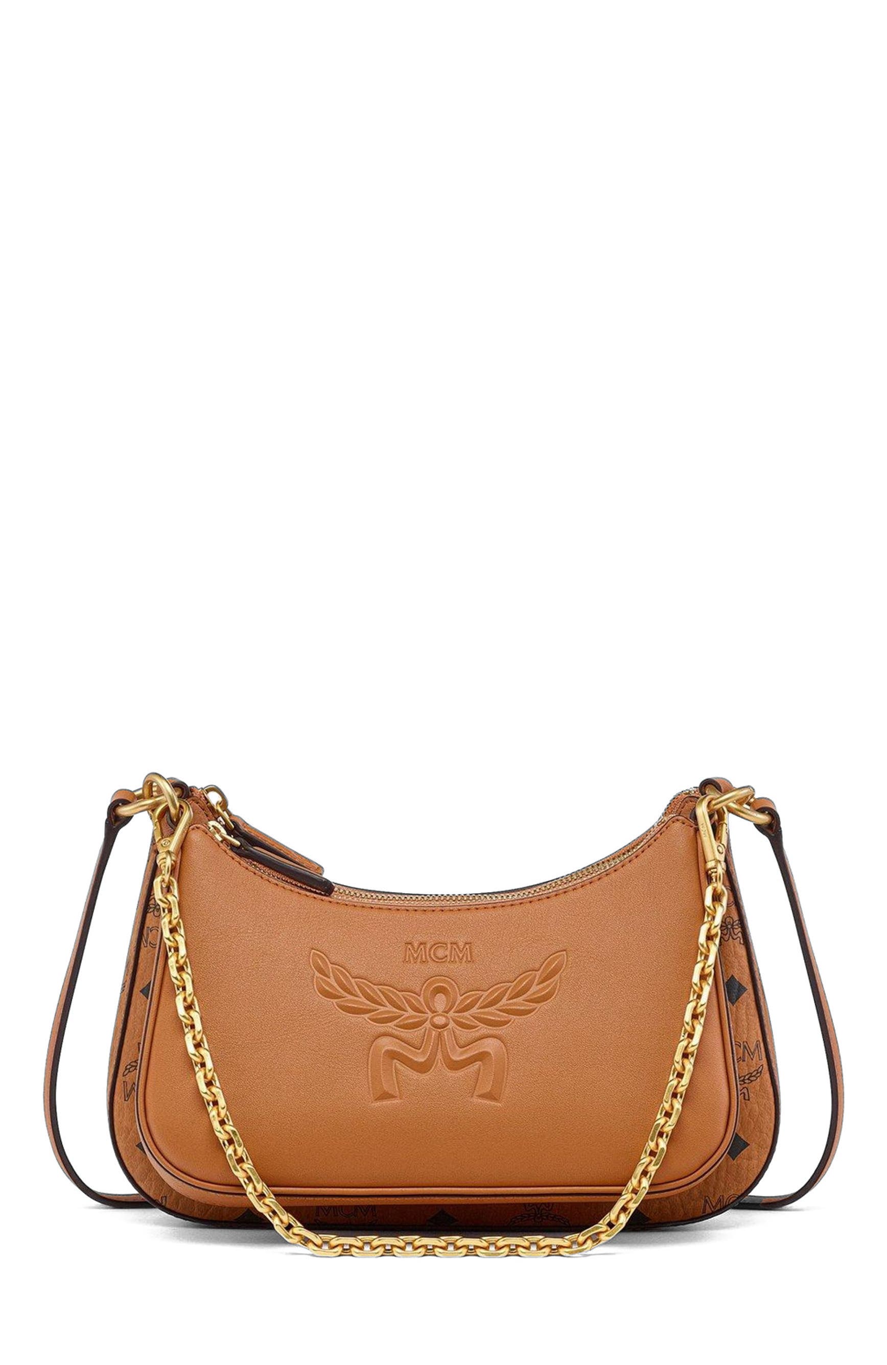 MCM Aren Duo Hobo in Visetos, Main, color, Cognac