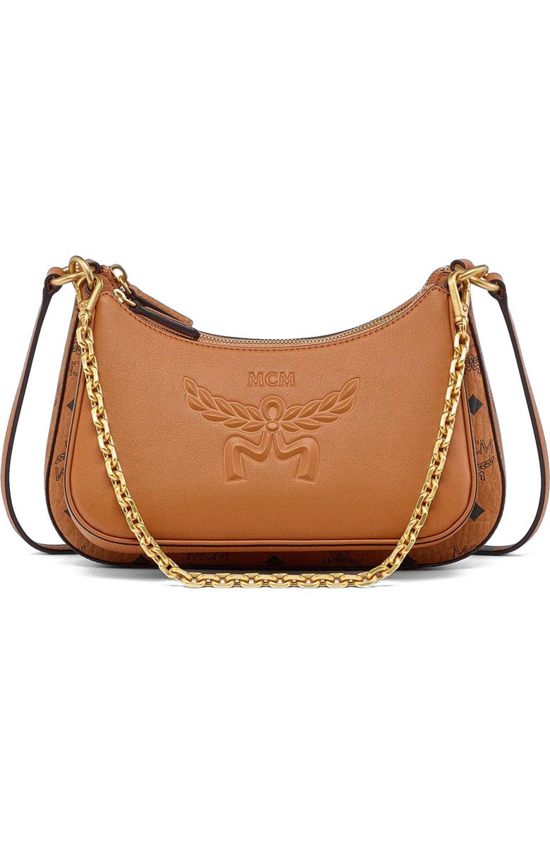 MCM Aren Duo Hobo in Visetos, Main, color, Cognac