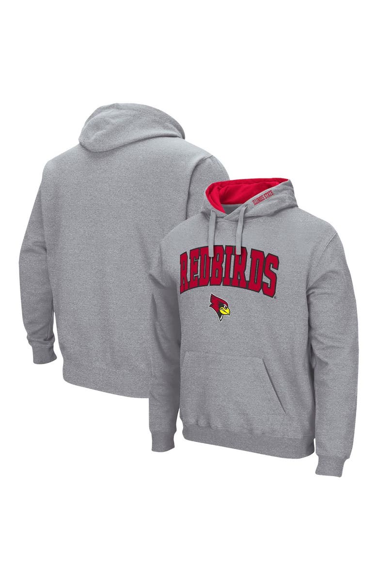 COLOSSEUM Men's Colosseum Heathered Gray Illinois State Redbirds Arch & Logo 3.0 Pullover Hoodie, Main, color, Heather Gray