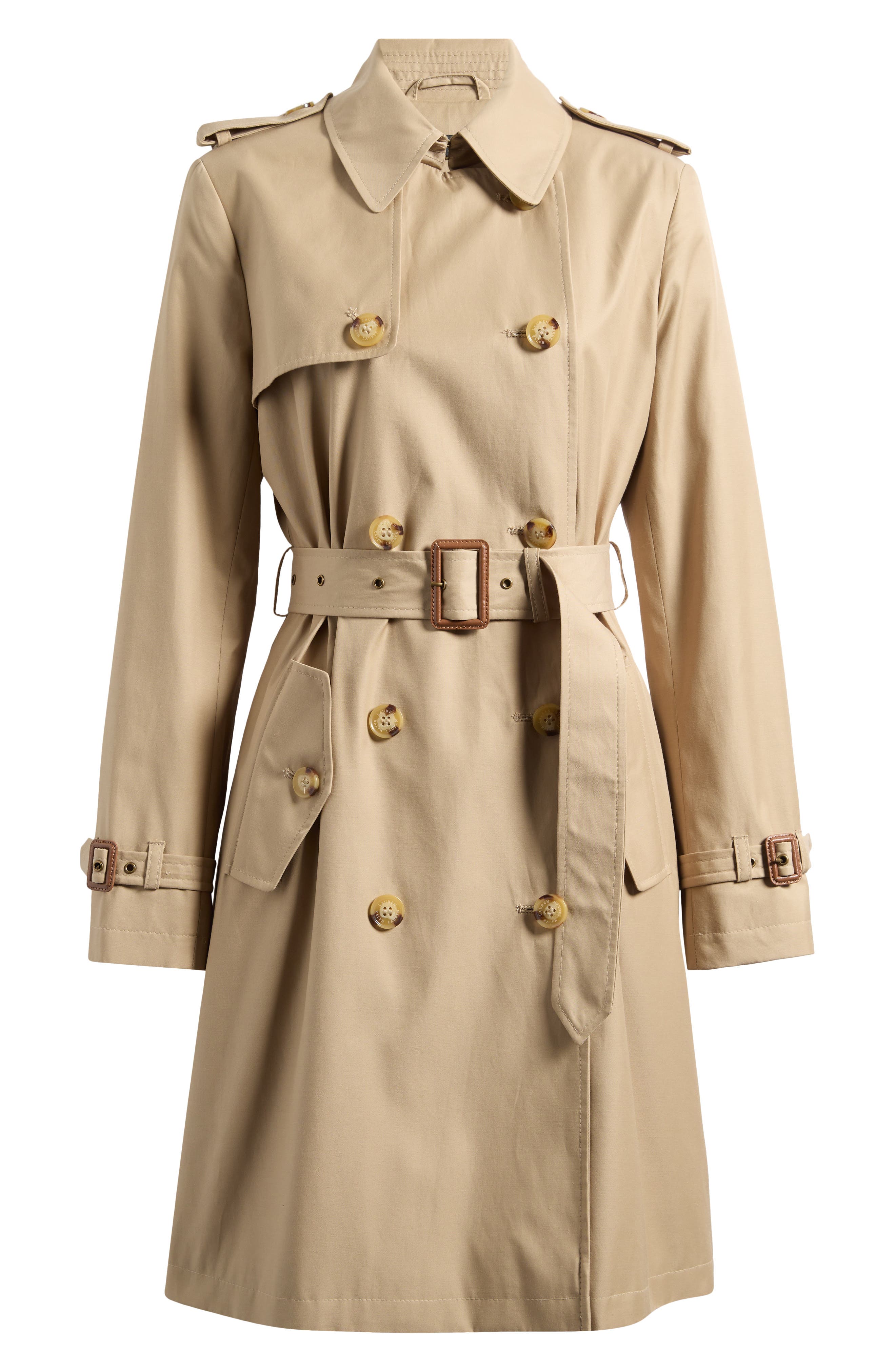 Женские Lauren Ralph Lauren Belted Water Resistant Double Breasted Trench Coat — фото 6