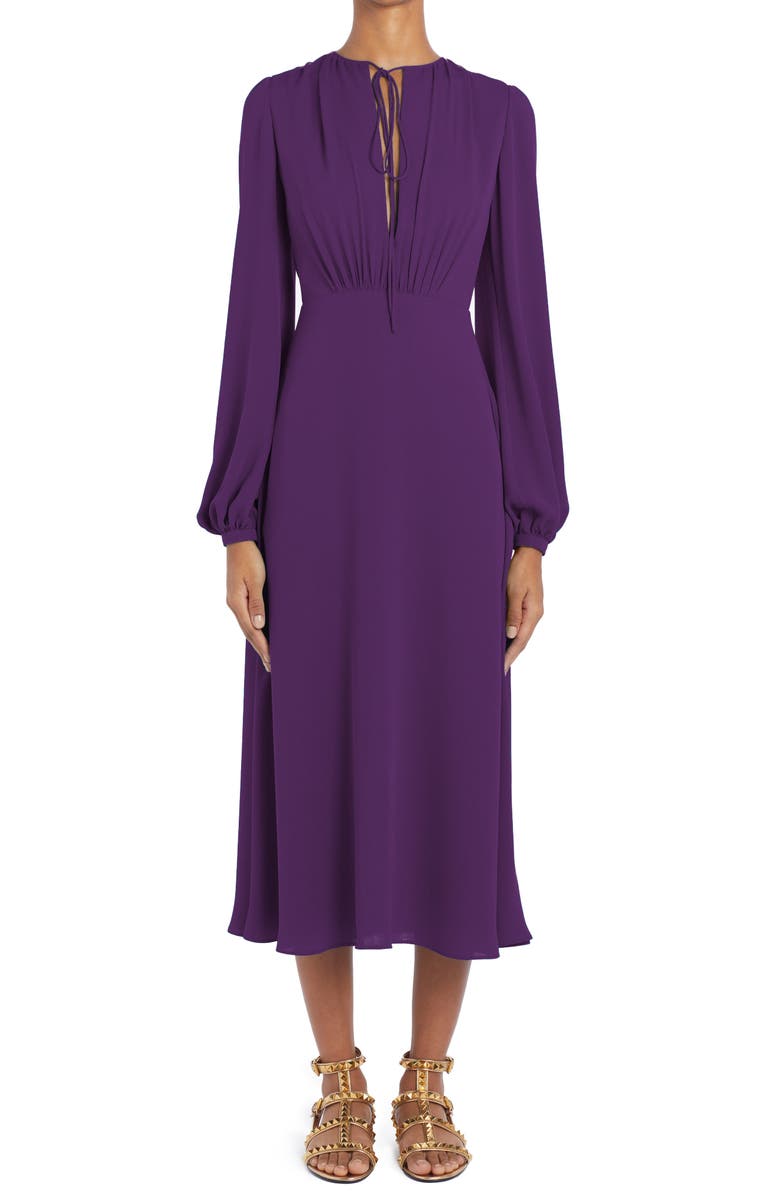 Valentino Long Sleeve Silk Georgette Midi Dress, Main, color,
