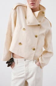 MANGO Funnel Neck Linen Jacket