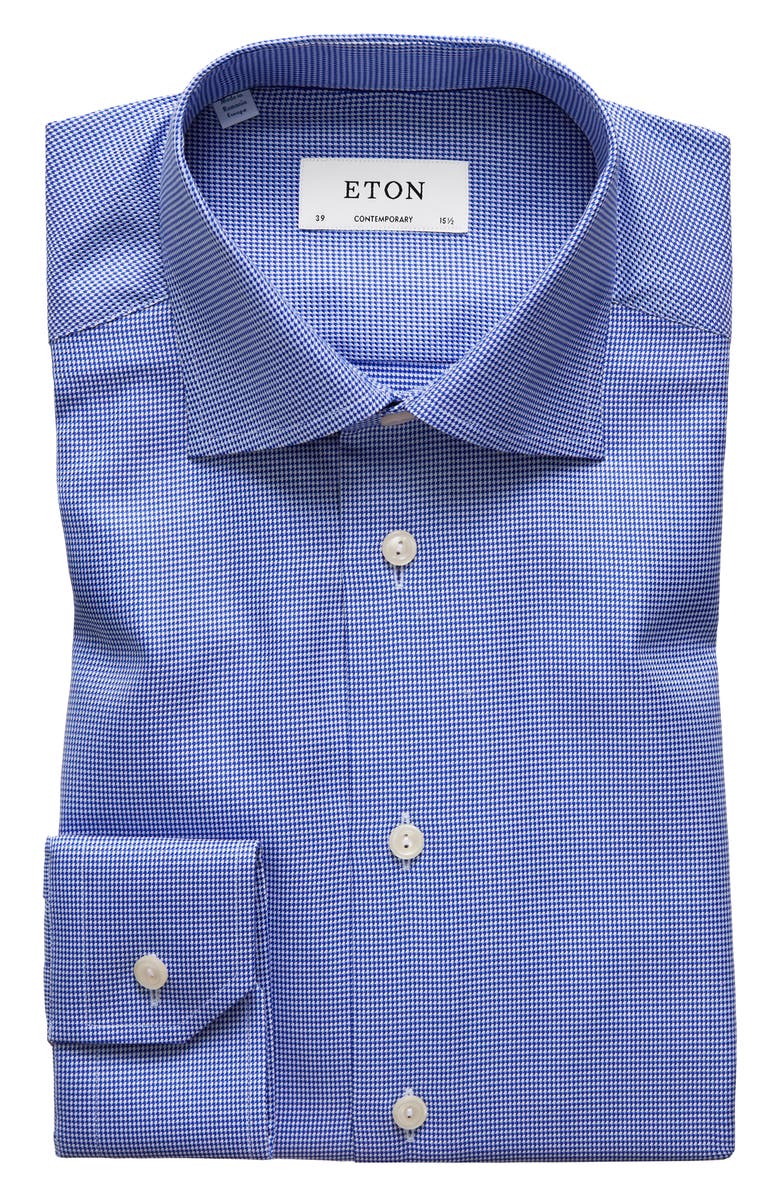 Eton Contemporary Fit Houndstooth Dress Shirt, Alternate, color, Blue