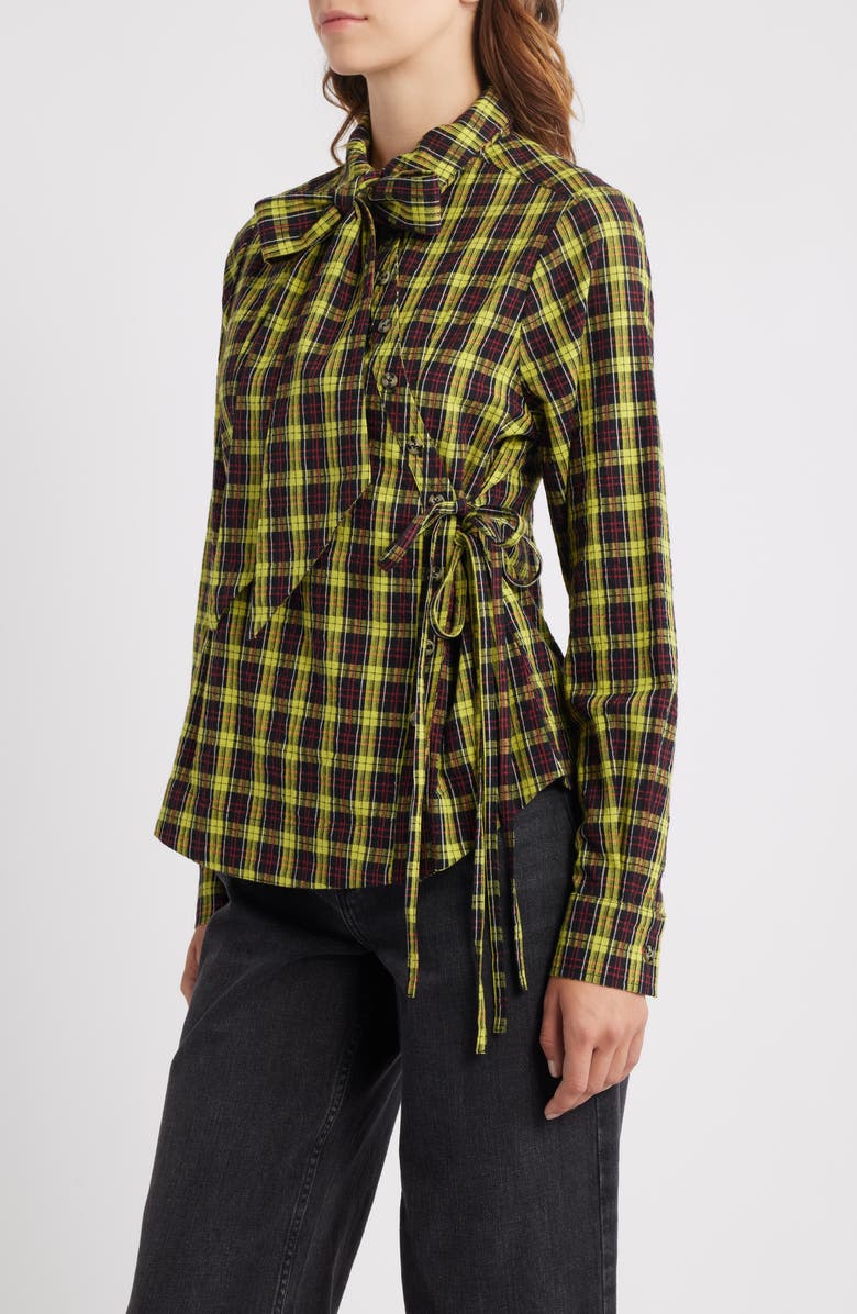 Damson Madder Robyn Tartan Organic Cotton Wrap Shirt, Alternate, color, Yellow