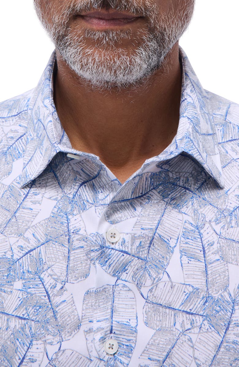 Julian Shaped Fit Leaf Print Stretch Cotton Button-Up Shirt