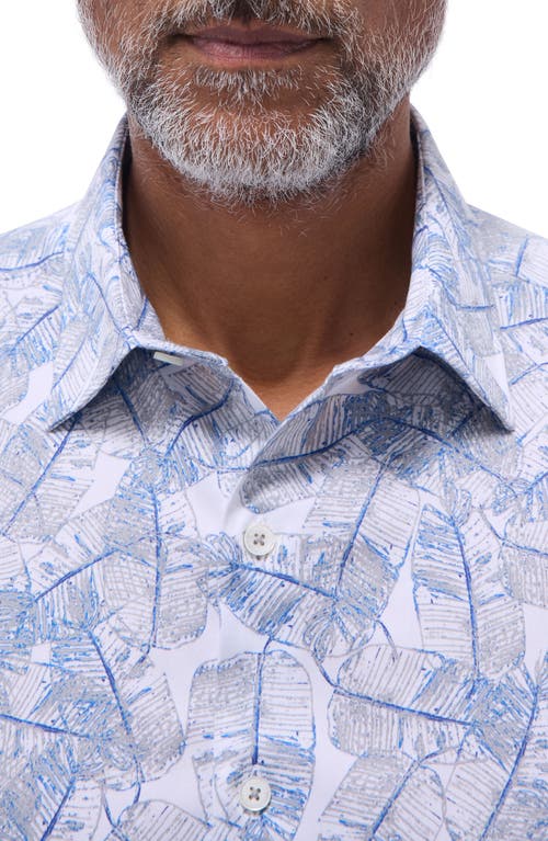 Bugatchi Julian Shaped Fit Leaf Print Stretch Cotton Button-up Shirt In Cobalt