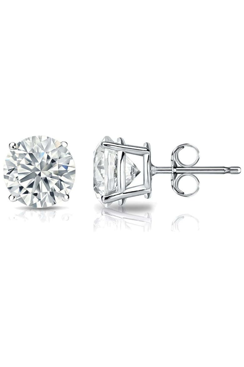 14k White Gold Lab-Grown Round Diamond 4-Prong Stud Earrings, Main, color, 1/2 Carat White Gold