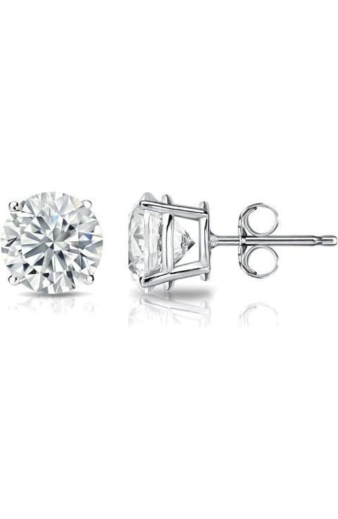 14k White Gold Lab-Grown Round Diamond 4-Prong Stud Earrings
