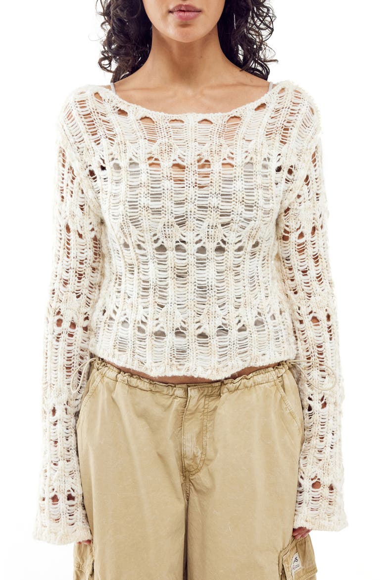 Laddered Flute Long Sleeve Sweater, Main, color, ECRU