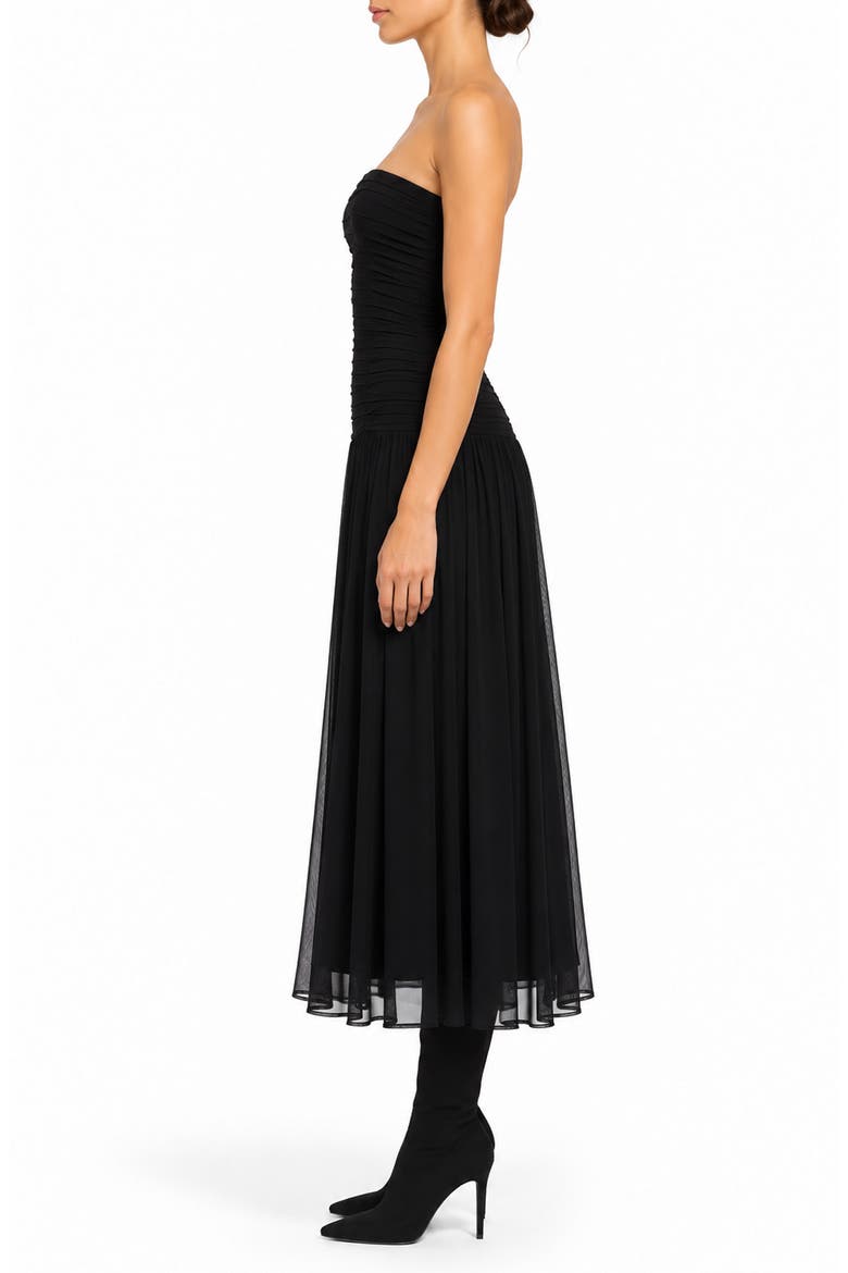 Strapless Mesh Midi Dress, Alternate, color, VERY BLACK