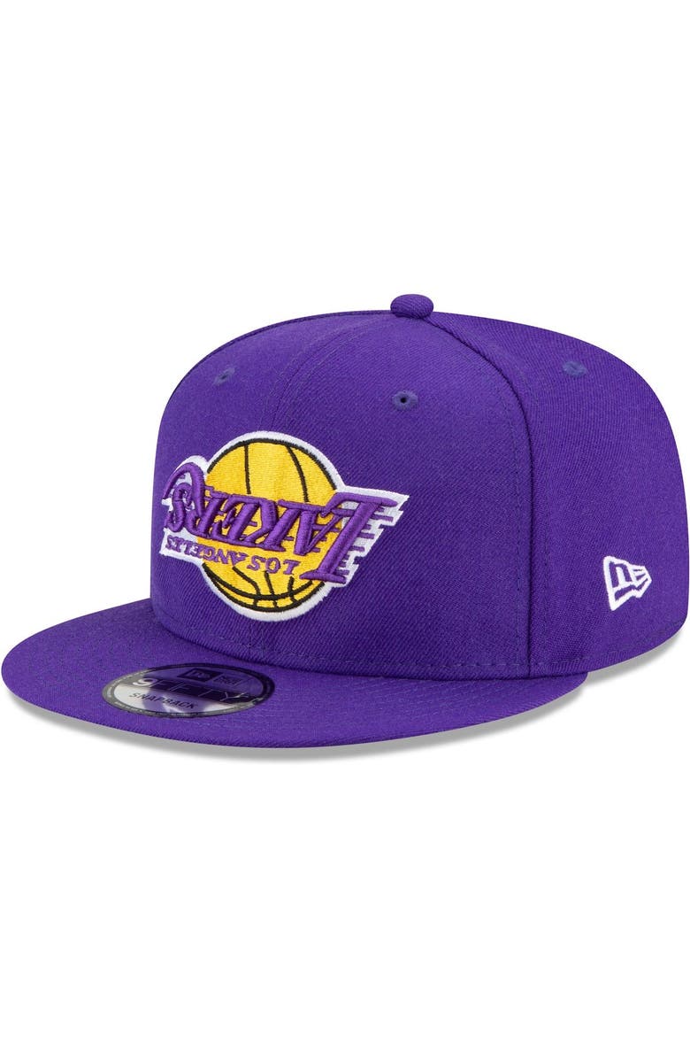 New Era Men's New Era Purple Los Angeles Lakers Upside Down Logo 9FIFTY Snapback Hat, Main, color,