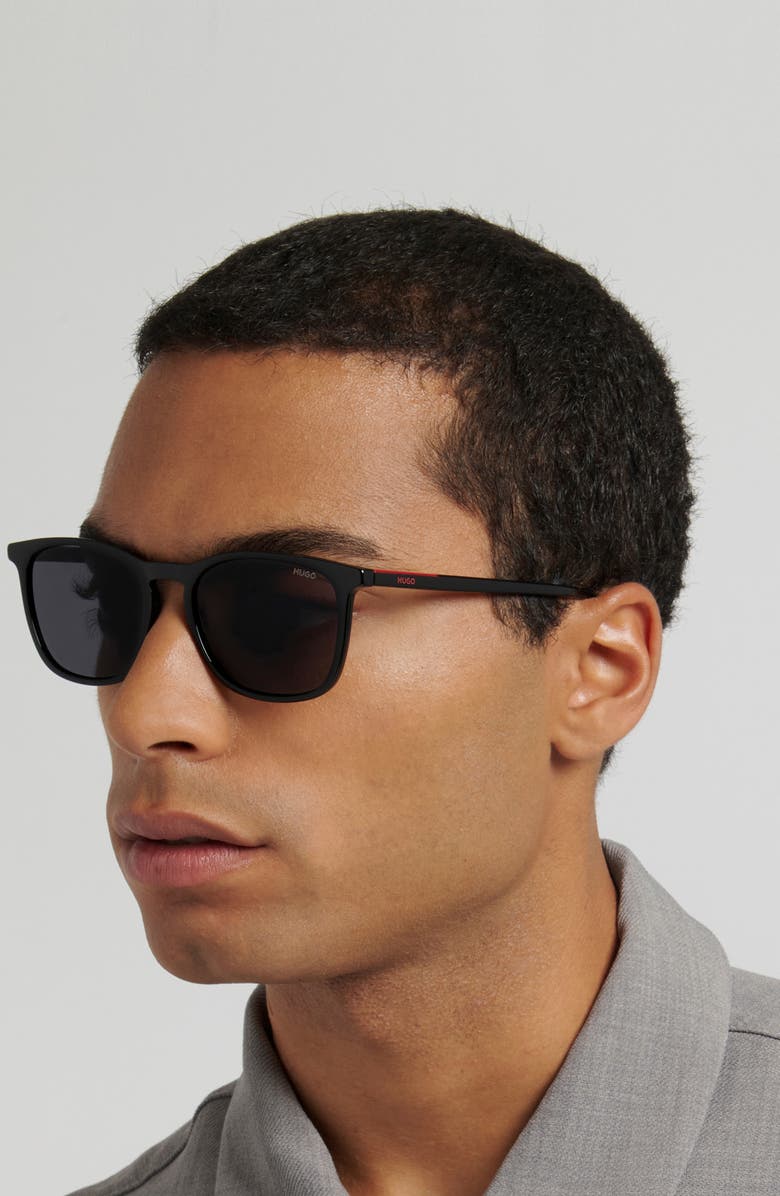 HUGO 53mm Rectangular Sunglasses, Alternate, color, Black/ Grey
