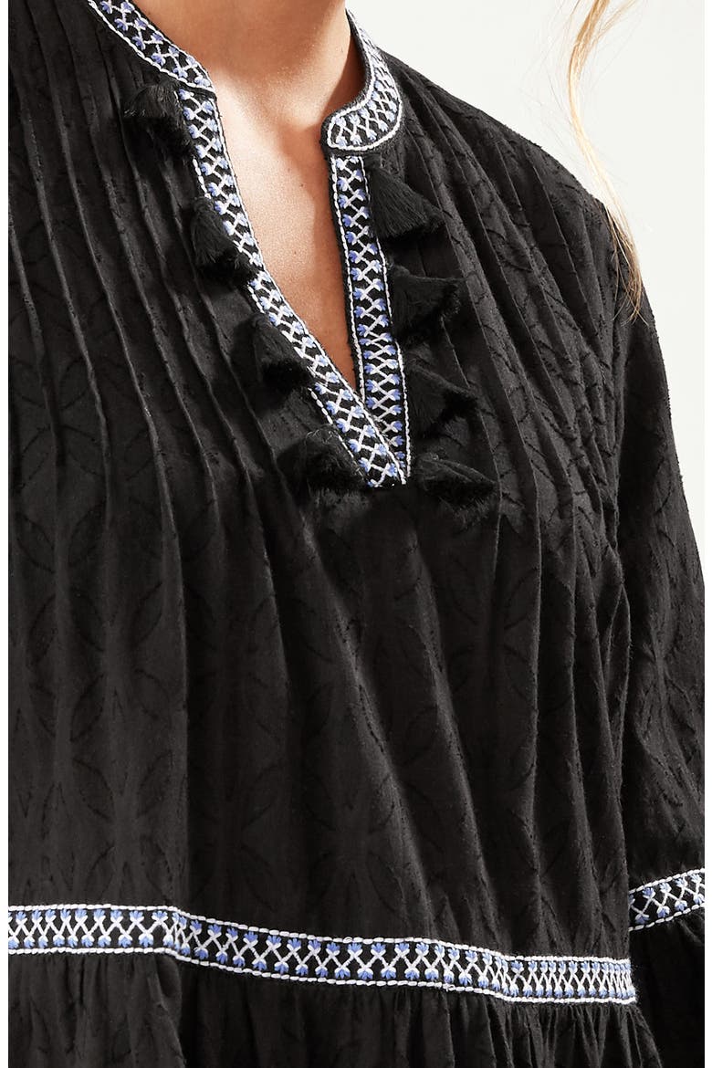 Embroidered Tiered Cotton Dress, Alternate, color, BLACK