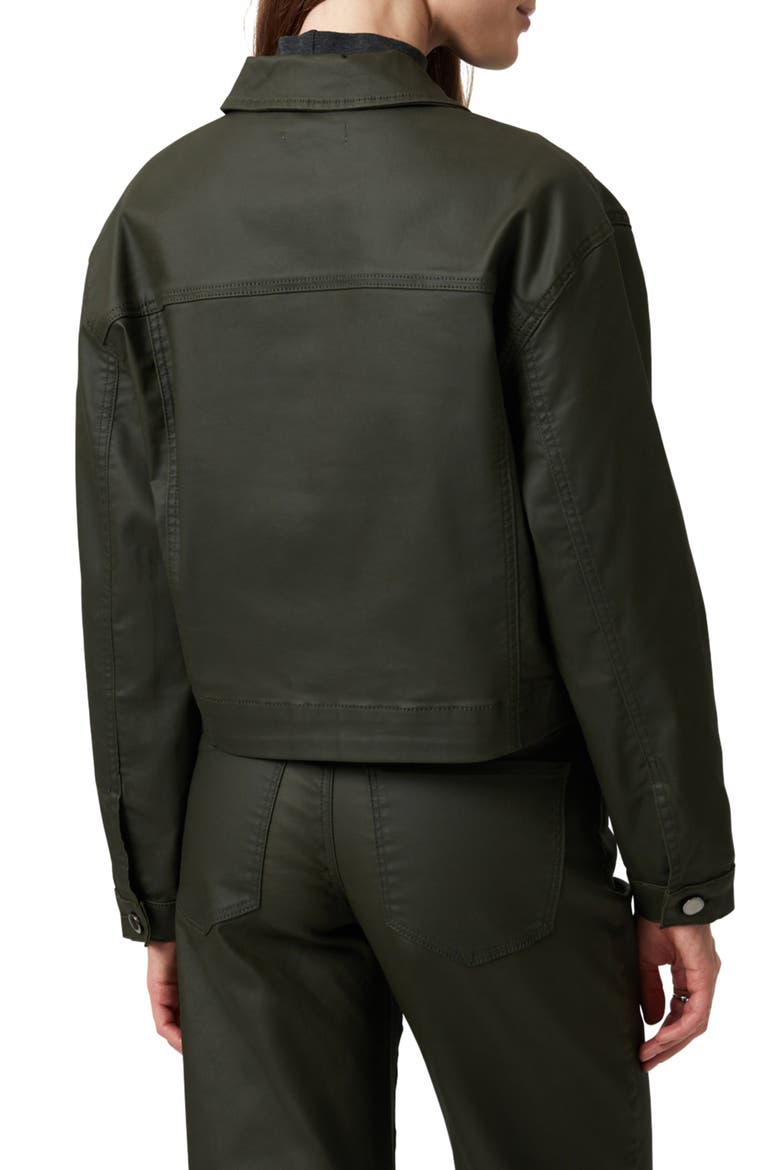 Maren Coated Crop Denim Jacket, Alternate, color, DARK OLIVE COATED