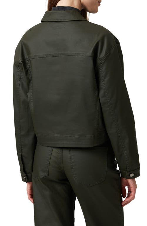 Mavi Jeans Maren Coated Crop Denim Jacket In Dark Olive Coated
