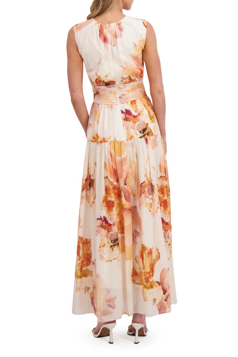 Metallic Floral Wrap Waist Cotton Blend Maxi Dress, Alternate, color, SPICY ORANGE