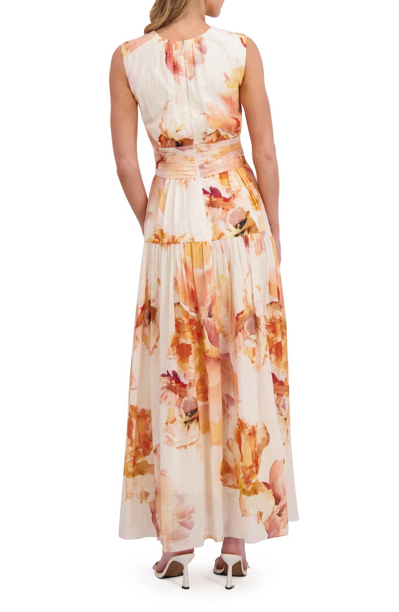 Ted Baker Metallic Floral Wrap Waist Cotton Blend Maxi Dress, Alternate, color,