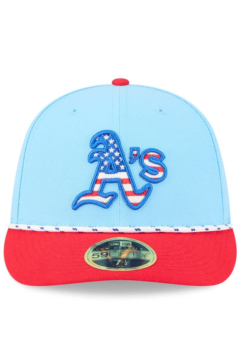 Men's New Era Light Blue/Red Athletics 2025 Fourth of July Low Profile 59FIFTY Fitted Hat, Alternate, color, Light Blue