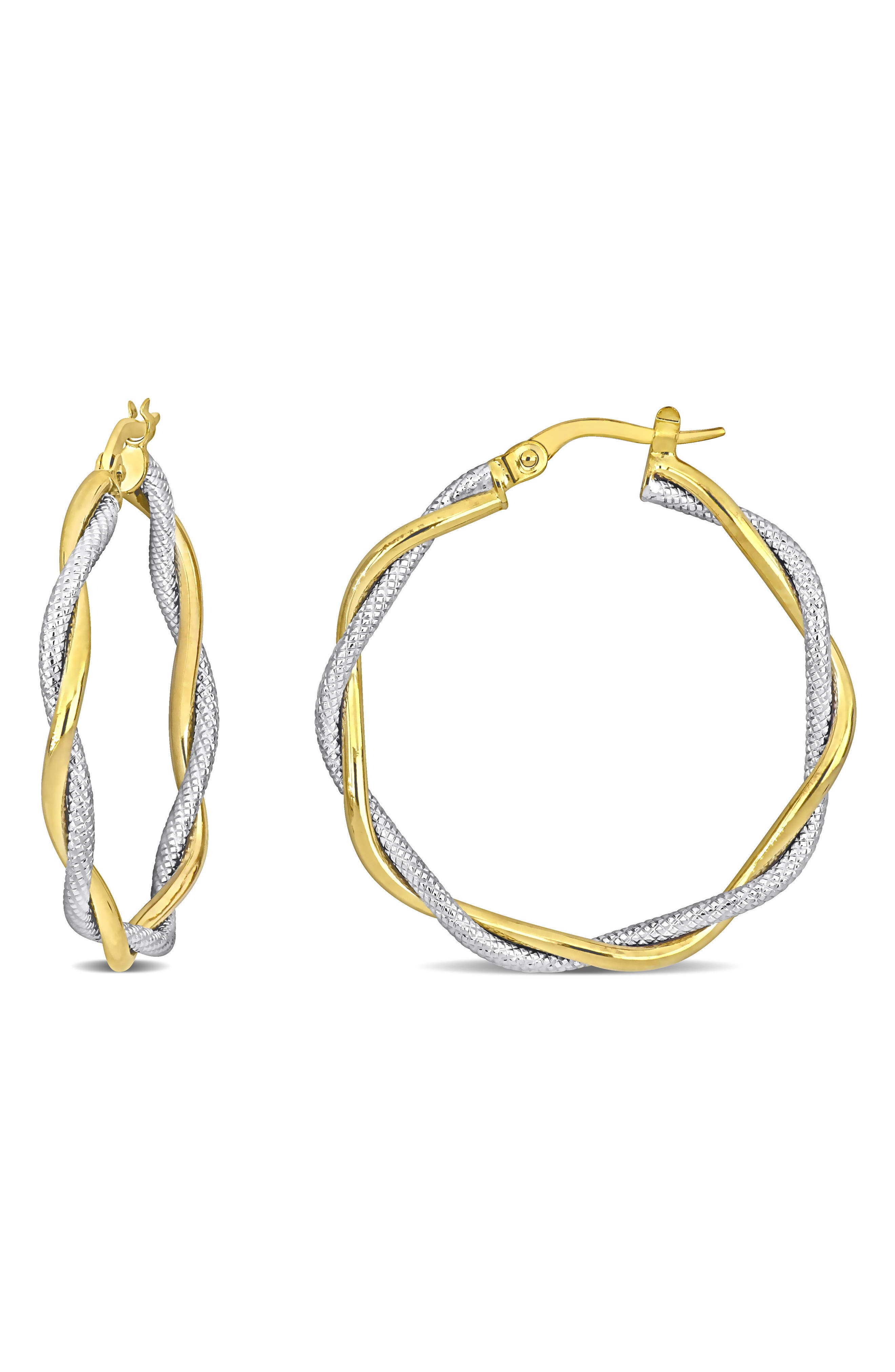 DELMAR Two-Tone Twisted Hoop Earrings