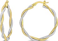 DELMAR Two-Tone Twisted Hoop Earrings