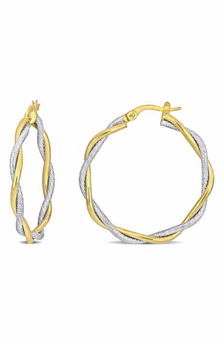 DELMAR Two-Tone Twisted Hoop Earrings
