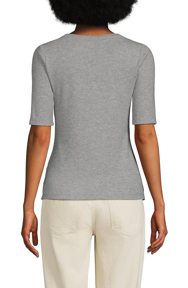 Lands' End Plus Size Drapey Rib Fitted Elbow Sleeve Scoop Neck Tee, Alternate, color, Gray Heather