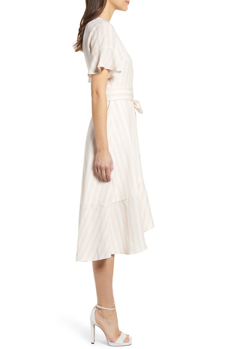Ruffle Wrap Dress, Alternate, color, PINK TAN STRIPE
