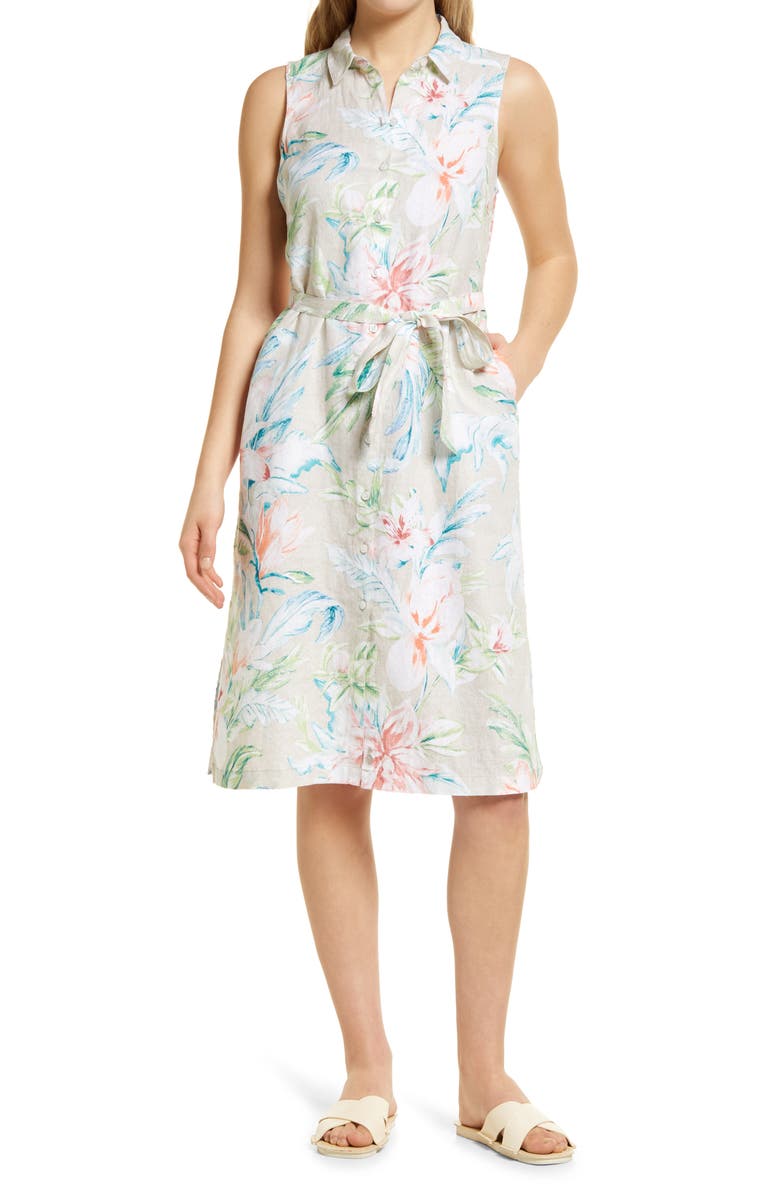 Tommy Bahama May Meadows Sleeveless Linen Shirtdress, Main, color, 