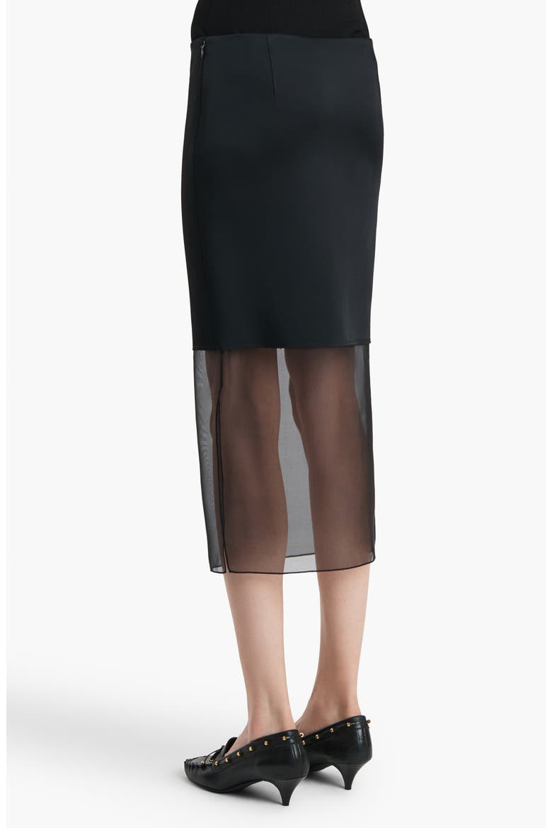 Sybil Bonded Crepe & Organza Midi Skirt, Alternate, color, BLACK