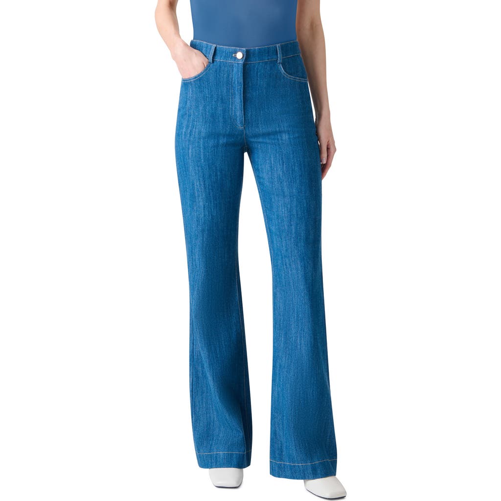 Akris Punto Courtney Bootcut-leg Washed Denim Pants In Blue