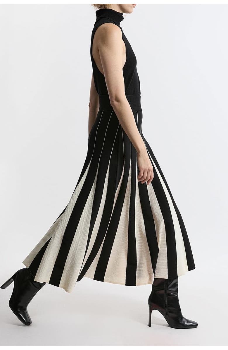 Karen Millen Pointelle Colour Block Pleated Skirt, Alternate, color, Mono