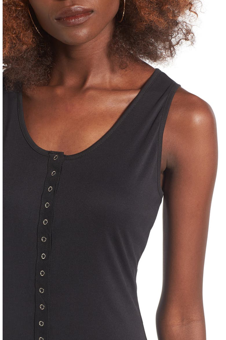 Snap Front Midi Dress, Alternate, color, BLACK