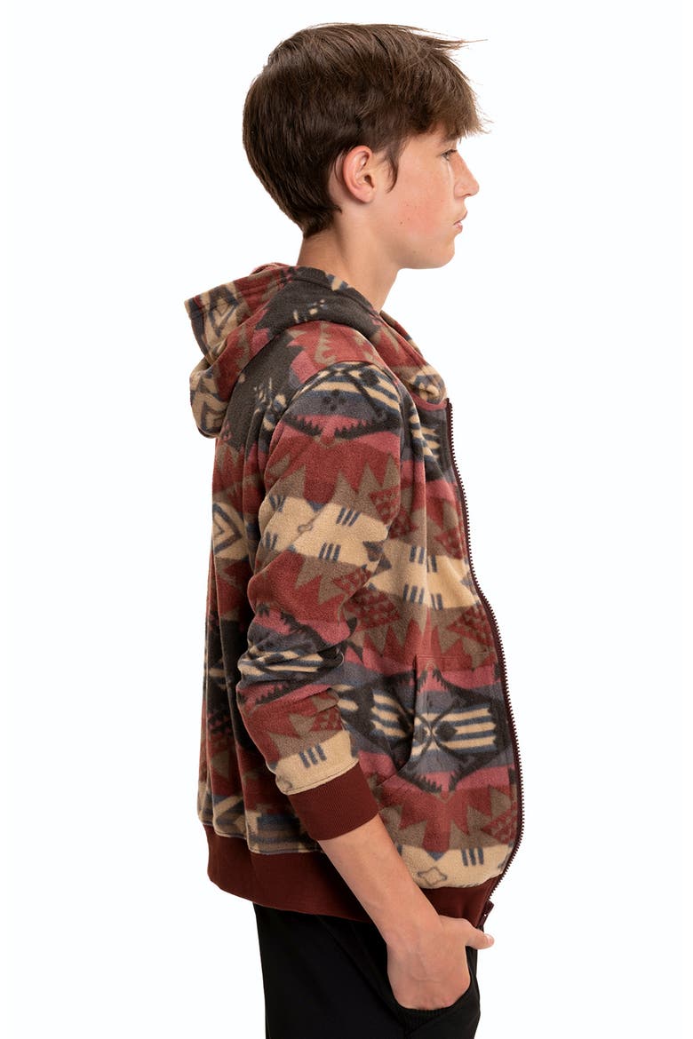 Kids' Print Zip-Up Hooded Fleece Jacket, Alternate, color, ROYAL BURGUNDY