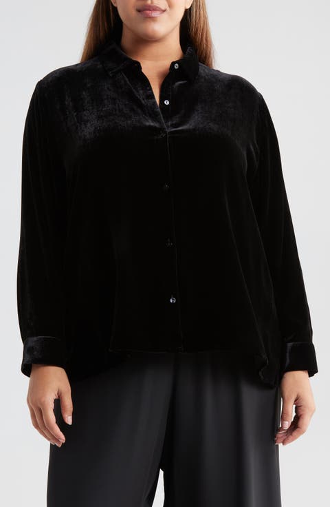 Easy Relaxed Fit Velvet Button-Up Shirt (Plus)