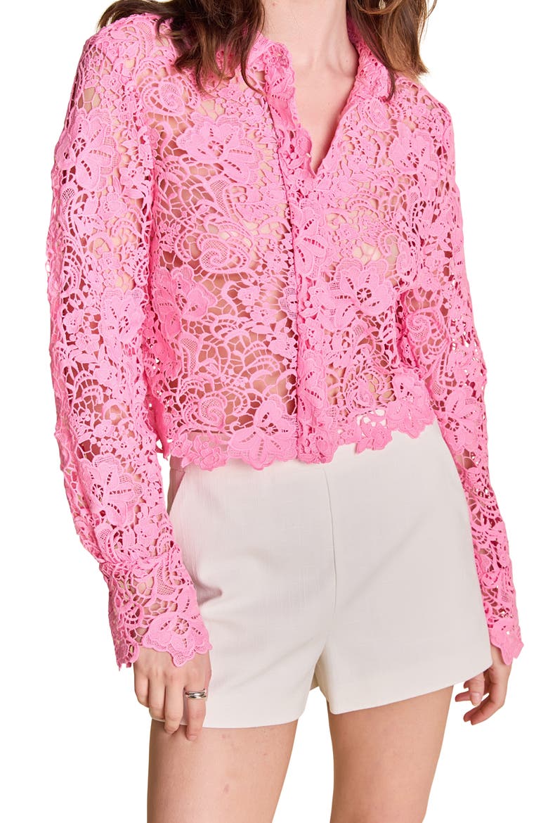 Lace Crop Shirt, Alternate, color, PINK