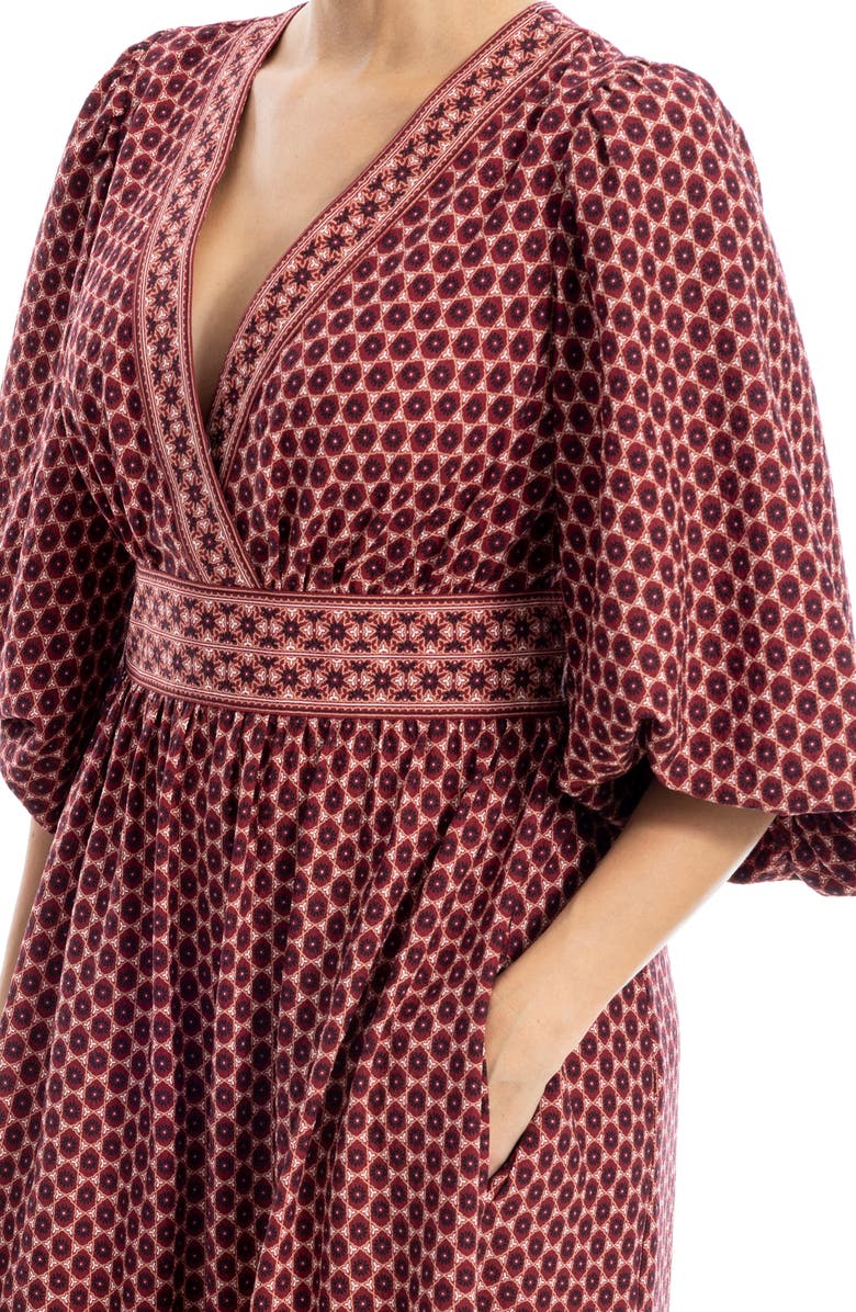 MAX STUDIO Surplice V-Neck Maxi Dress, Alternate, color, Burgandy/ Cream Sunburst