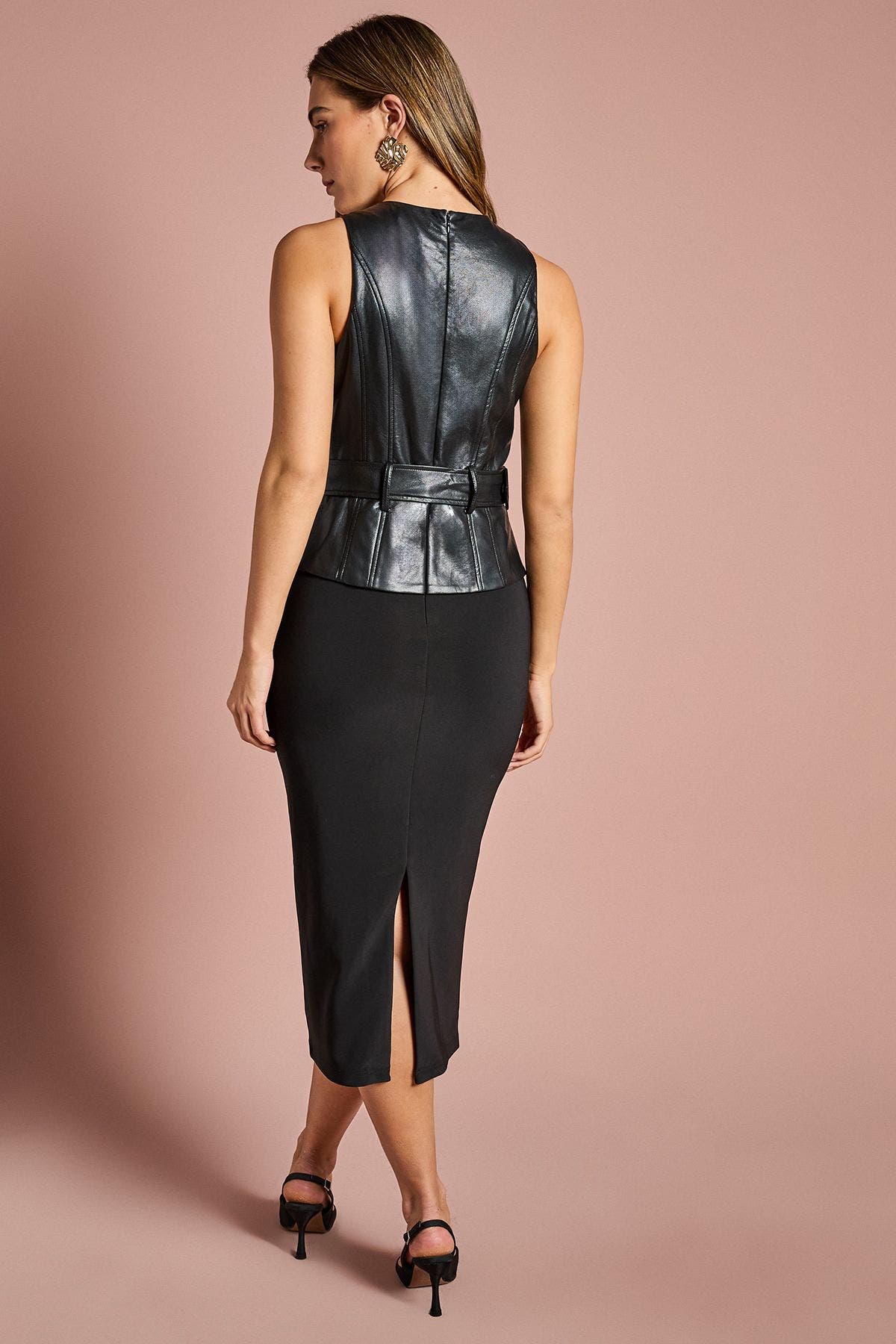 Pu Bodice Pencil Midi Dress - image 2