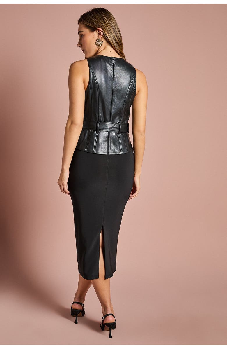 Coast Pu Bodice Pencil Midi Dress, Alternate, color, Black