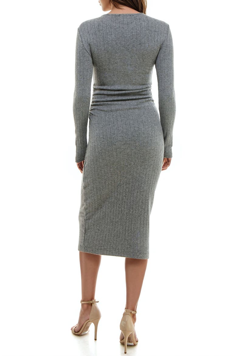 Long Sleeve Rib Dress, Alternate, color, HEATHER GREY