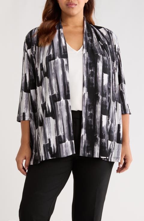 Brushstroke Print Knit Jacket (Plus)