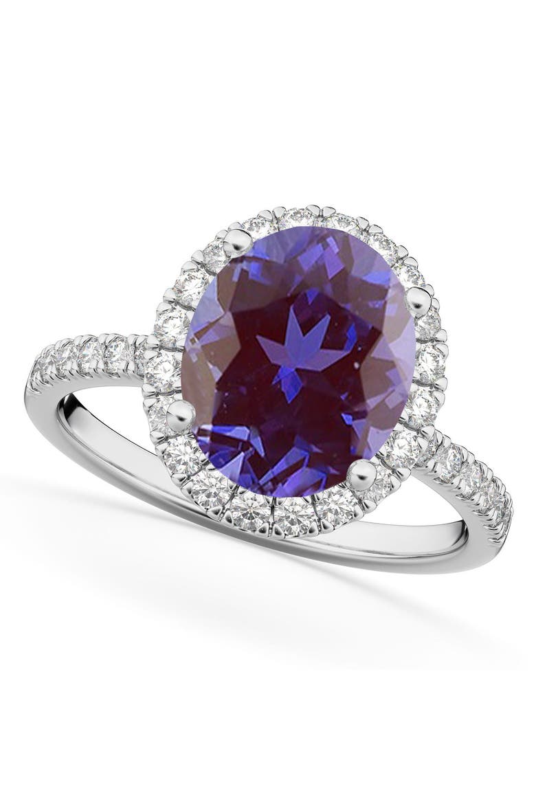 Oval Cut Halo Lab Alexandrite & Diamond Engagement Ring 14K, Main, color, 2.91ct/White Gold
